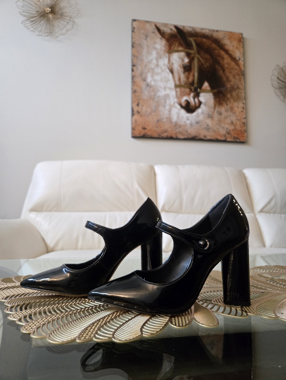 Black Patent Leather Mary Jane High-Heel Pumps